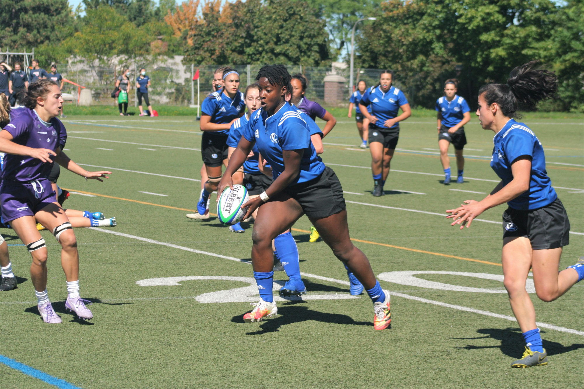 Ngalula FUAMBA - Mikyla KOLA - Irène KOUAM - Maude LANOIE - Pauline MOUSSA -  Université de Montréal - Bishop's University - Rugby -  (#UdeMvsBishopW2021) Photo by:  | Siuxy Sports 2021-09-19