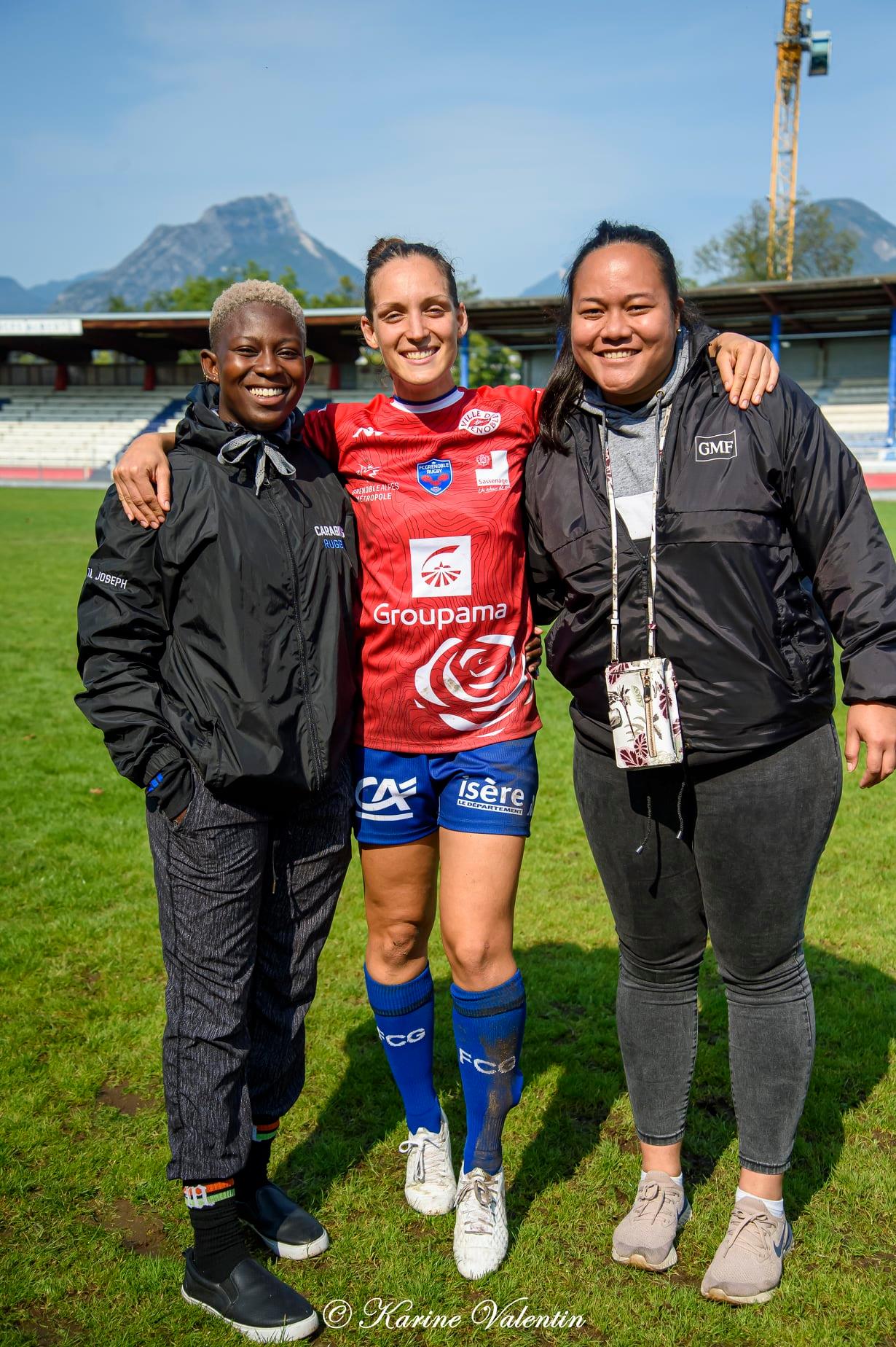 Tatiana JOSEPH - Rebecca PANTALEONI - Eleanore TIALETAGI -  FC Grenoble Rugby -  - Rugby - FC Grenoble VS Toulouse (#GrenobleVsToulouse2021sep) Photo by: Karine Valentin | Siuxy Sports 2021-09-26