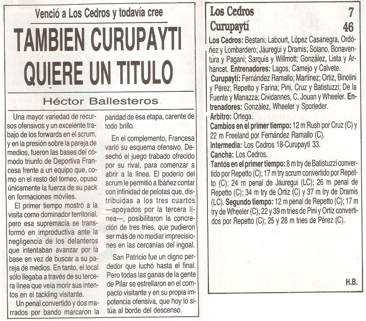  Curupaytí Club de Rugby - Los Cedros - Memorabilia - También Curupayti quiere un titulo (vs Los Cedros) (1985 ?) Photo by:  | Siuxy Sports 1985-06-01