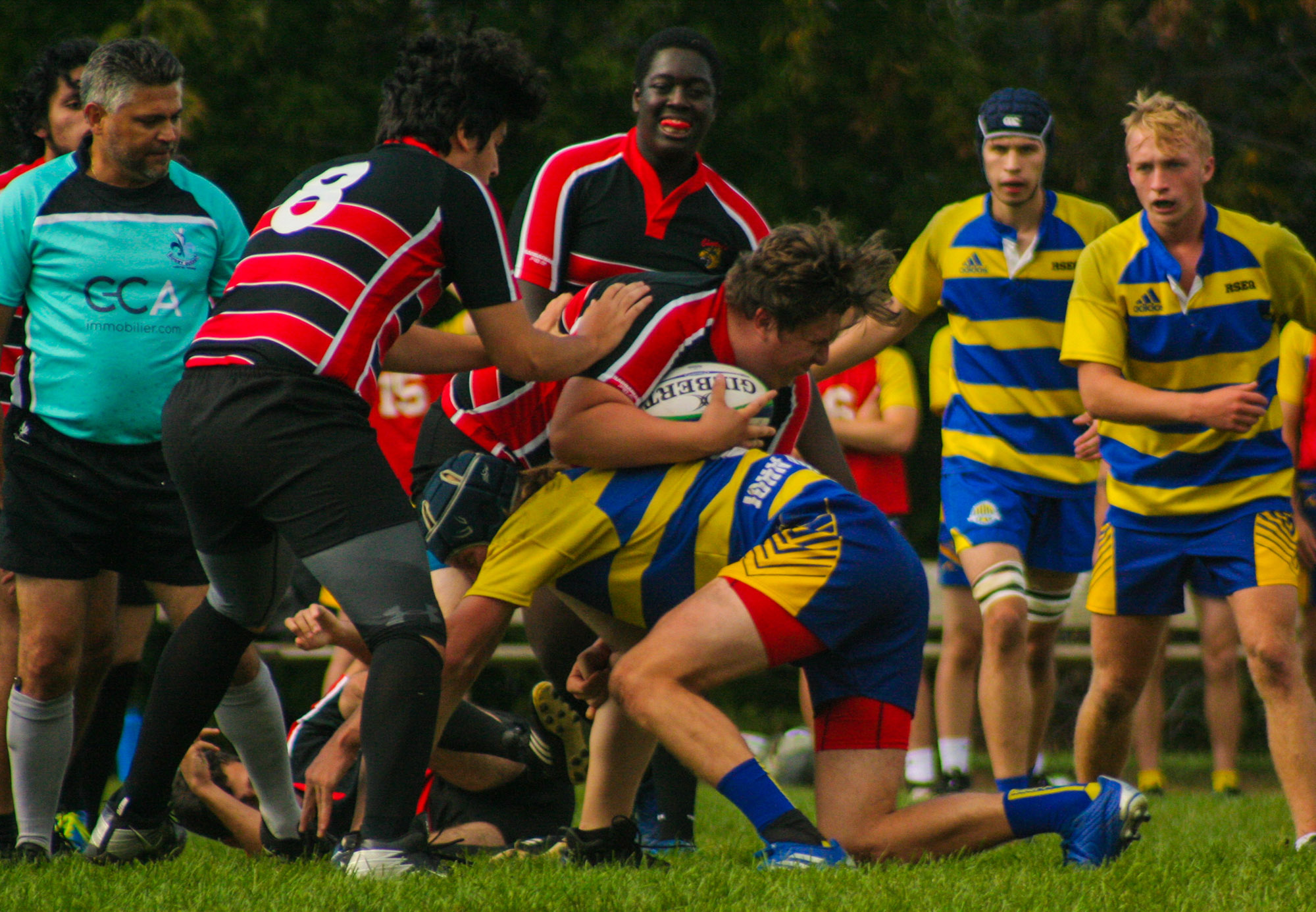 Connor BAGSHAW - Gabriel FORGET-KYRIAKOU - Andrei MOISA - Christopher WEBLEY -  Cégep Vanier - College John Abbott - Rugby -  (#VanierVsJACm2021) Photo by:  | Siuxy Sports 2021-09-26