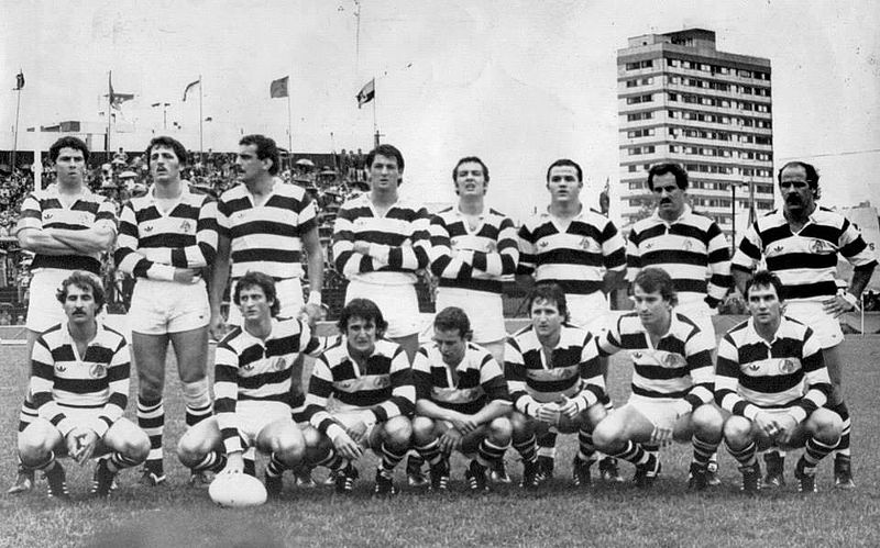 Jorge ALLEN - Eliseo Nicolas BRANCA - Roberto COBELO - Andres COURREGES - Fernando MOREL -  Club Atlético de San Isidro -  - Rugby - Contra los All Blacks en 1985 () Photo by:  | Siuxy Sports 1985-10-04