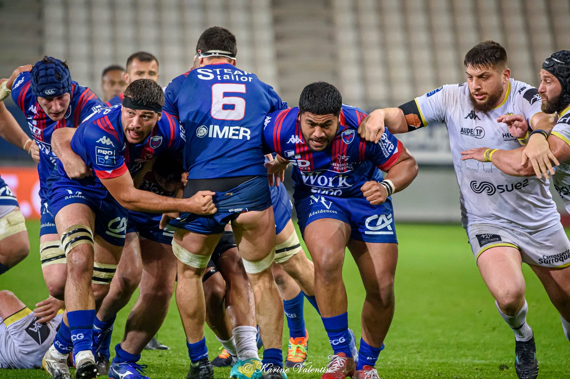 Aurelien AZAR - Thibaut MARTEL - Benito MASILEVU - Andrei URSACHE -  FC Grenoble Rugby - US Carcassonne - Rugby - FC Grenoble Rugby VS US Carcassonne (#GrenobleCarcassonne2021Mai) Photo by: Karine Valentin | Siuxy Sports 2021-05-06