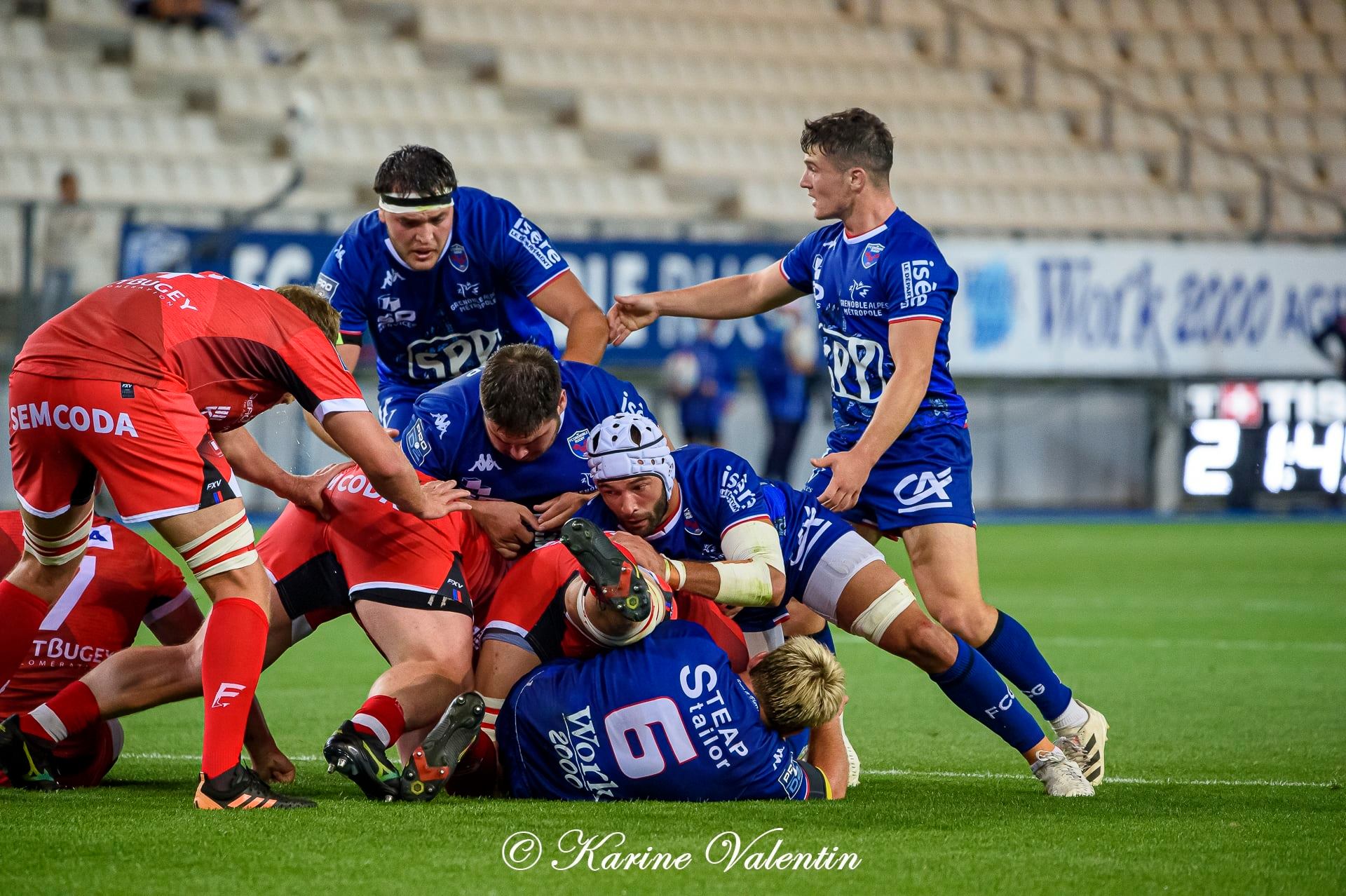 Steeve BLANC-MAPPAZ - Jan UYS - Florian ZUPAN -  FC Grenoble Rugby - US Oyonnax Rugby - Rugby - Grenoble Vs Oyonnax (#FCGvsUSORoct2021) Photo by: Karine Valentin | Siuxy Sports 2021-08-27