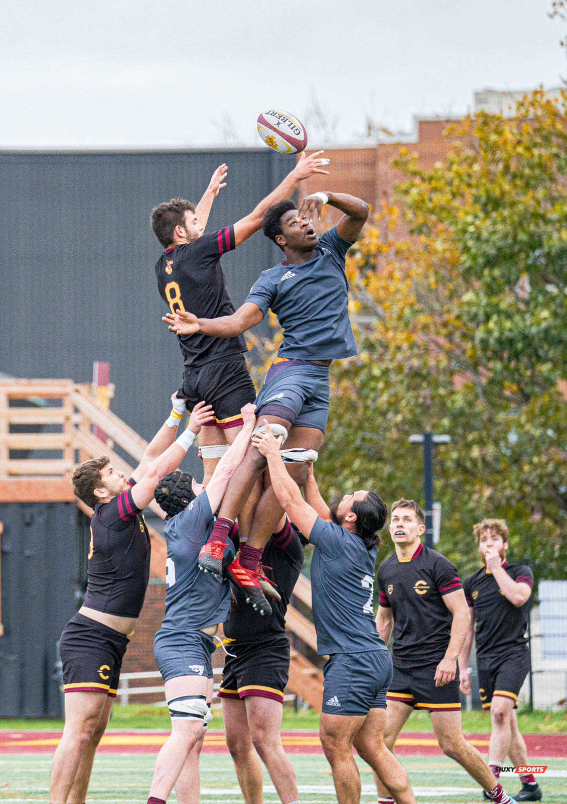 Thomas ARTMANN - Stanislas BLAZKOWSKI - Theo ESPAGNOL - Dylan MACDONALD - Yenam ZOUZOUA -  Université Concordia - Université Ottawa - Rugby -  (#ConcordiaVsOttawa2021m) Photo by:  | Siuxy Sports 2021-10-30