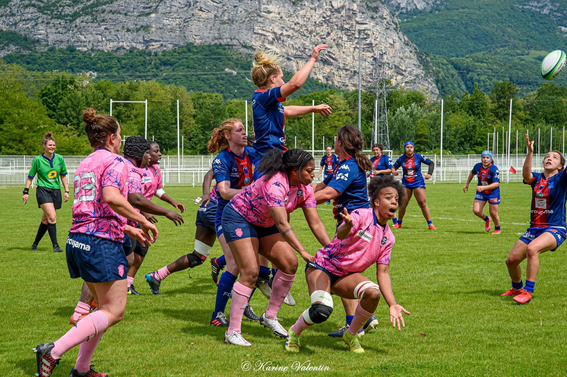 Julie ANNERY - Alexandra CHAMBON - Mariame DIAW - Margaux DONZEL - Dorine PERRIN - Julia TURC - Angéline VIARDOT -  FC Grenoble Rugby - Stade Français - Rugby -  (#GrenobleVsStdFrancais2021) Photo by: Karine Valentin | Siuxy Sports 2021-05-23