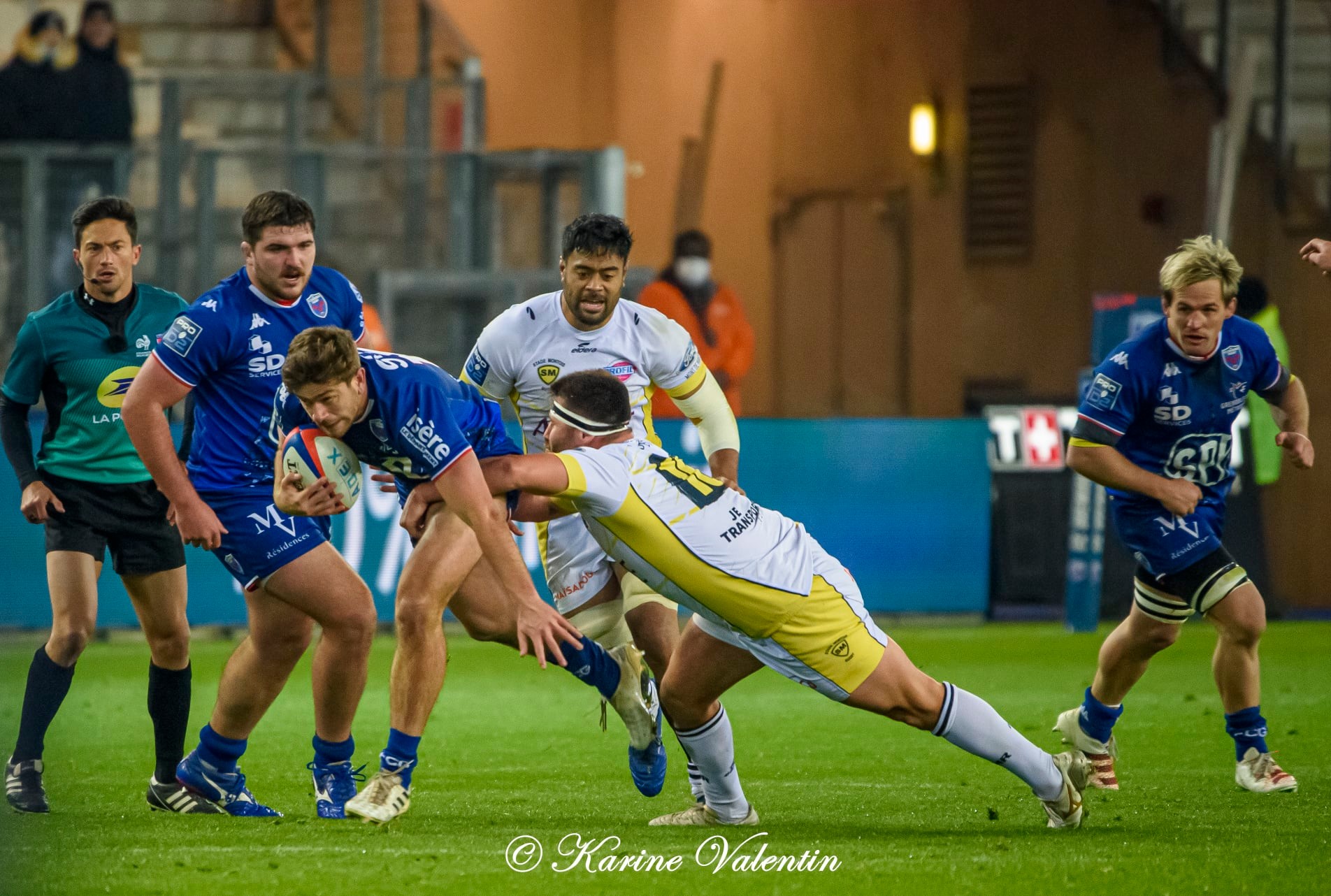 Eli EGLAINE - Corentin GLENAT - Marnus SCHOEMAN -  FC Grenoble Rugby - Stade Montois - Rugby -  (#GrenobleVsSMontois2021Dec) Photo by: Karine Valentin | Siuxy Sports 2021-12-09
