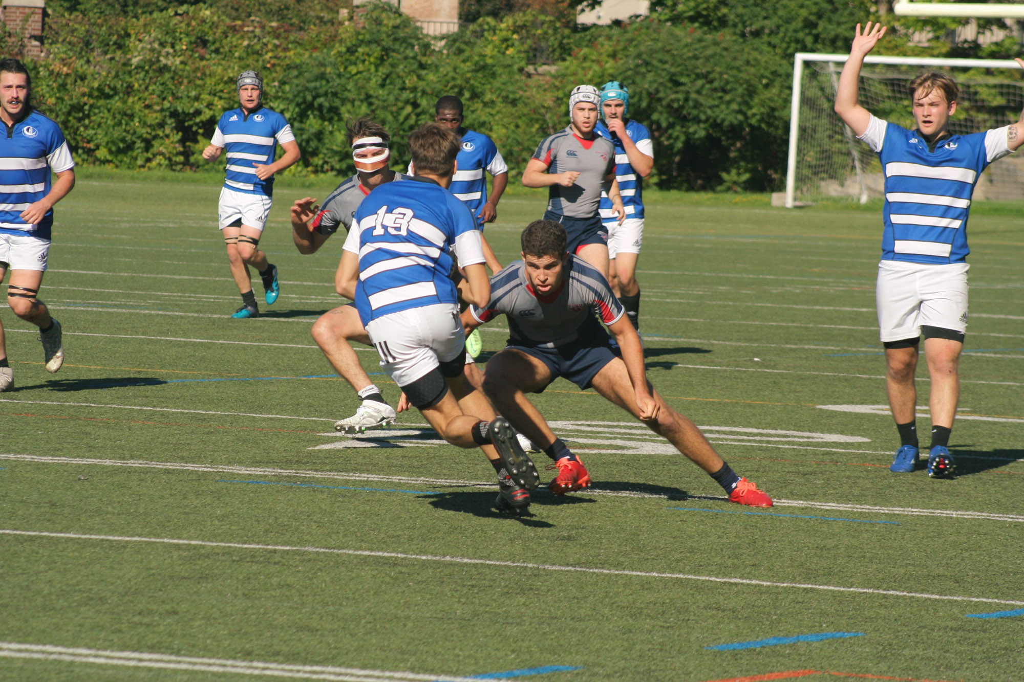 Léo BANTI - Mathis GOUY - Gabriel LEFEBVRE-VEHAR -  Université de Montréal - ÉTS (École de technologie supérieure) - Rugby -  (#UdeMvsETS) Photo by:  | Siuxy Sports 2021-09-19