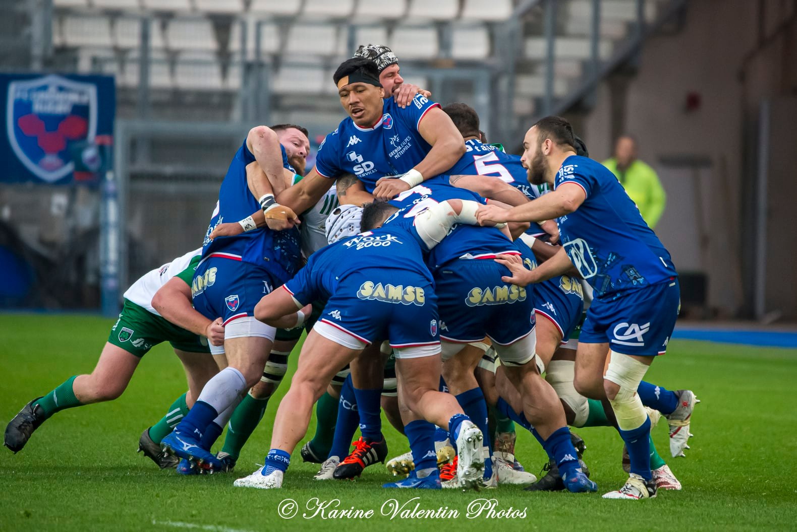 Tanginoa HALAIFONUA - Ilia KAIKATSISHVILI - Thomas LAINAULT -  FC Grenoble Rugby - US Montauban - Rugby - FC Grenoble (22) vs (21) US Montauban - 2022  (#FCGvsUSM2022avr) Photo by: Karine Valentin | Siuxy Sports 2022-04-08