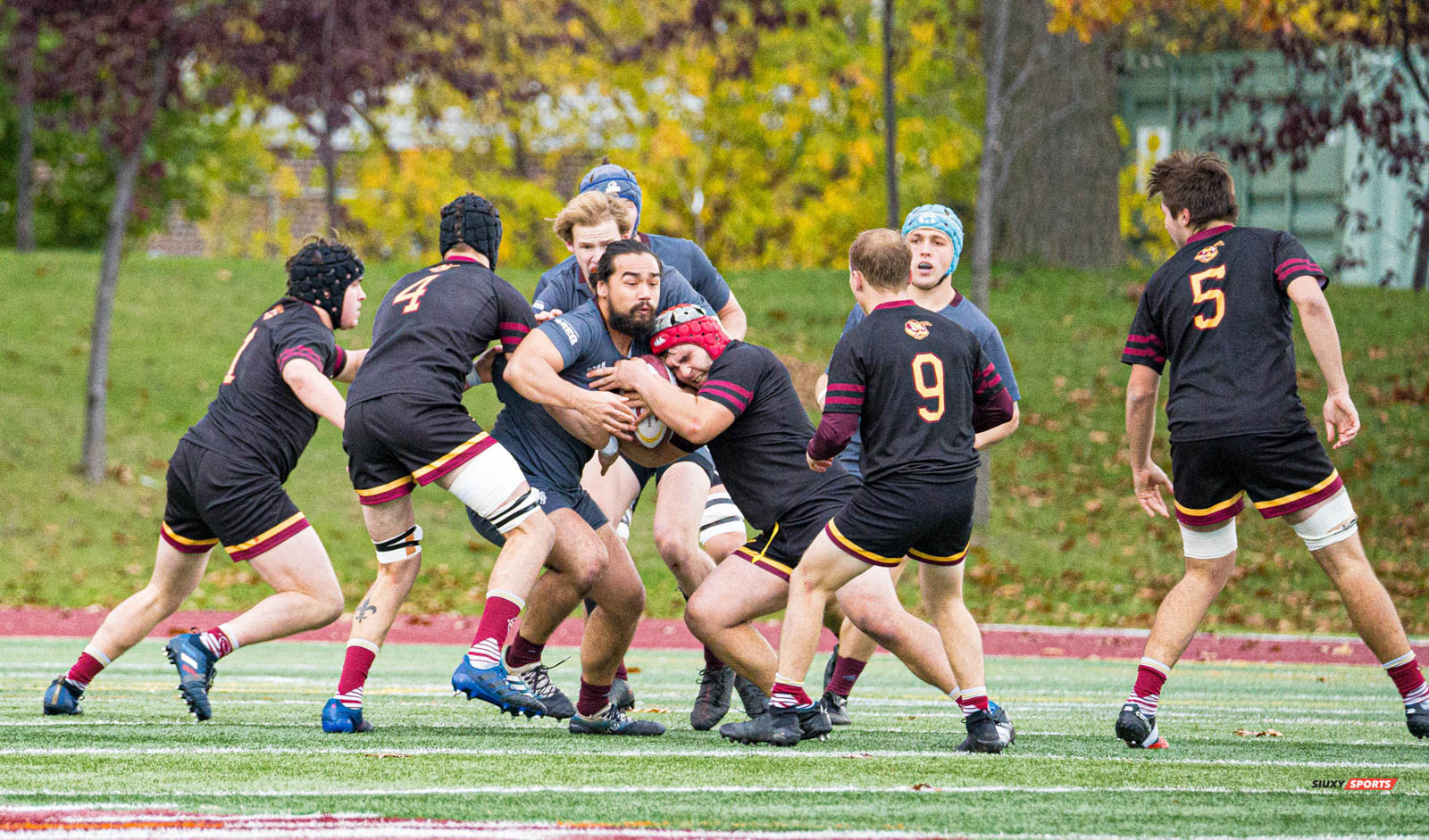 Victor DION - Theo ESPAGNOL - Calvin MAZLOUM - Justin SAVOIE-DAVIES -  Université Concordia - Université Ottawa - Rugby -  (#ConcordiaVsOttawa2021m) Photo by:  | Siuxy Sports 2021-10-30