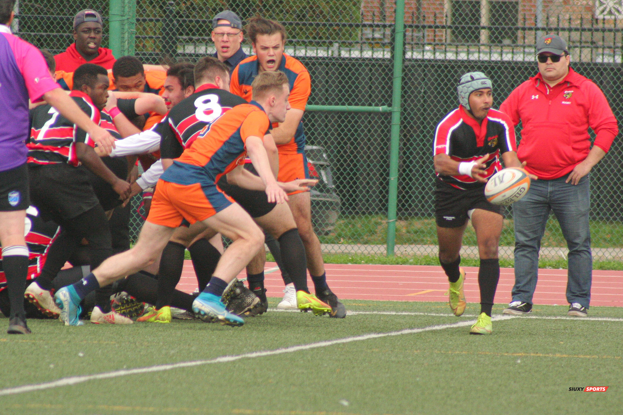 Briac PAUGAM - Pierre-Olivier PHAN-LACHAPELLE - Maxime SAUVAGE - Christopher WEBLEY -  Cégep André Laurendeau - Cégep Vanier - Rugby -  (#ALvsVanier2021M) Photo by:  | Siuxy Sports 2021-10-10