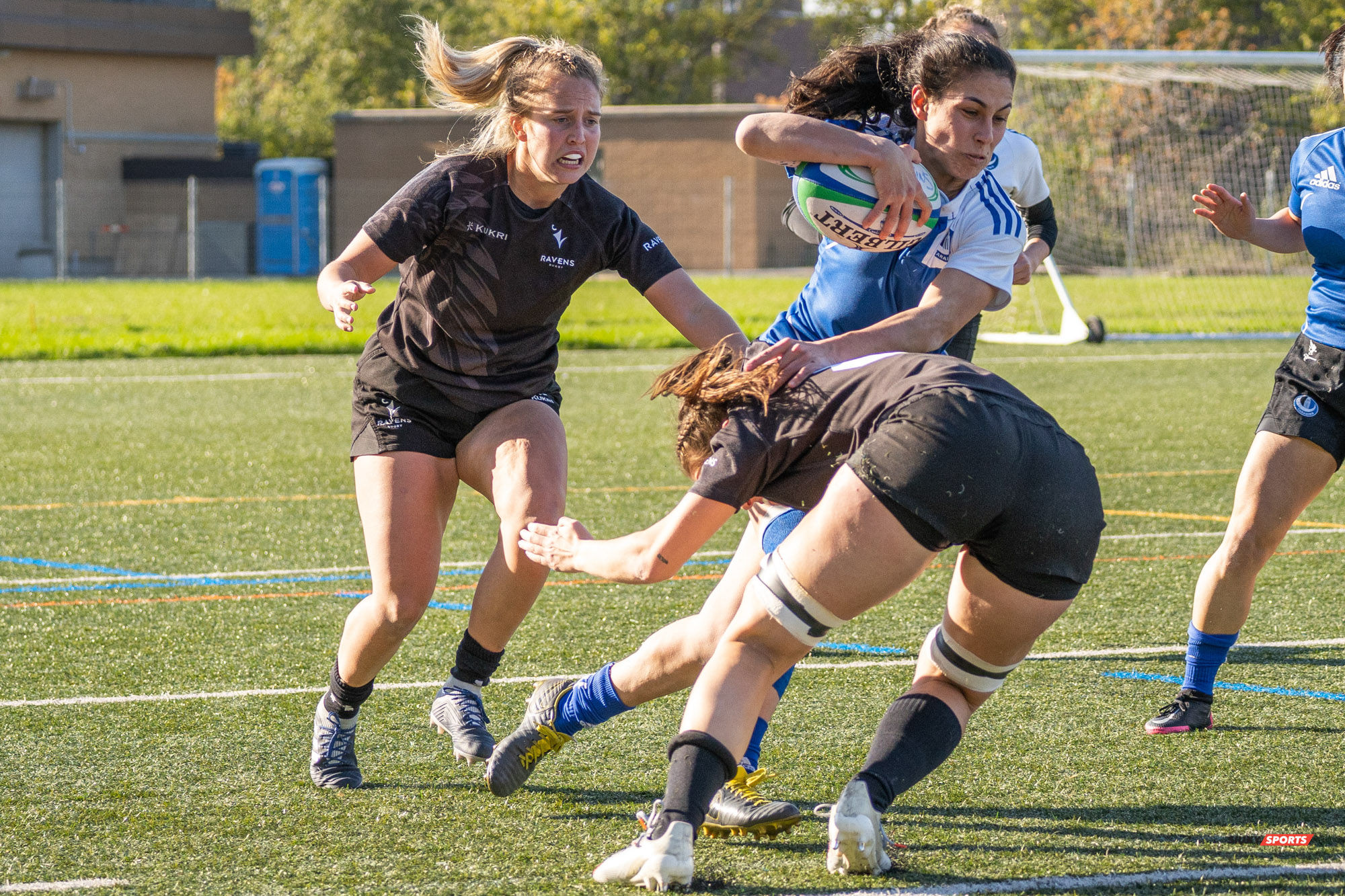 Anastasia BOURKA - Rachel GETZ - Pauline MOUSSA -  Université de Montréal - Université Carleton - Rugby -  (#3UdeMvsCarletonF) Photo by:  | Siuxy Sports 2021-11-07