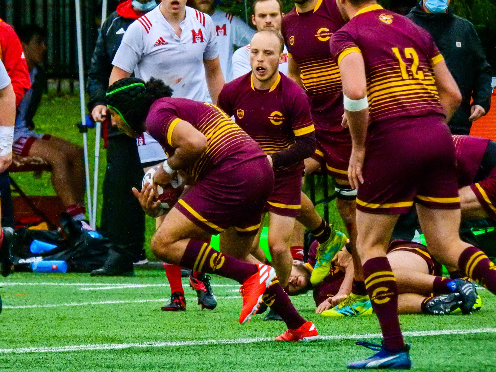 Mohamed ALMOALLIM - Aidan MCMULLAN - Justin SAVOIE-DAVIES -  Université Concordia - Université McGill - Rugby -  (#ConcordiaVsMcGill2021) Photo by:  | Siuxy Sports 2021-10-02